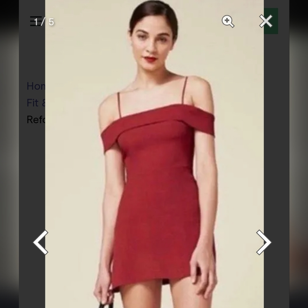 Reformation Off-Shoulder Mini Dress in Brick Red